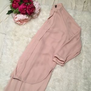 Sheer Light Pink High Low Blouse